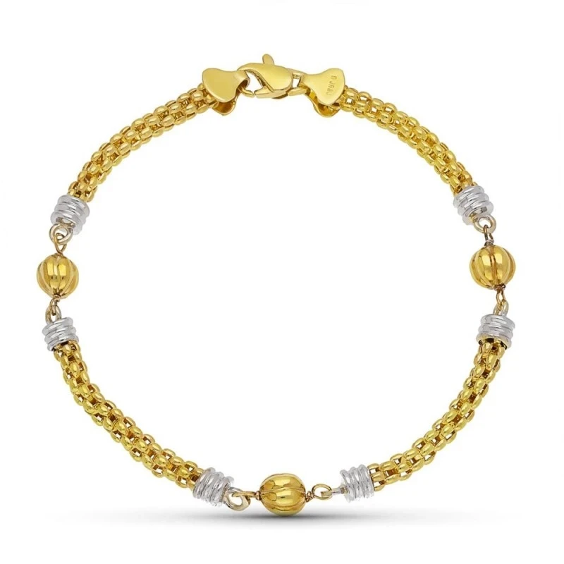 Pulsera Oro 18k bicolor bola gallón