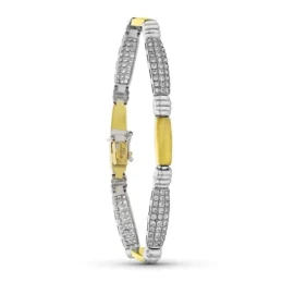 Pulsera Oro 18k bicolor eslabones circonitas estampación