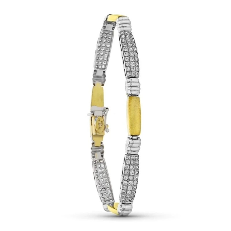 Pulsera Oro 18k bicolor eslabones circonitas estampación