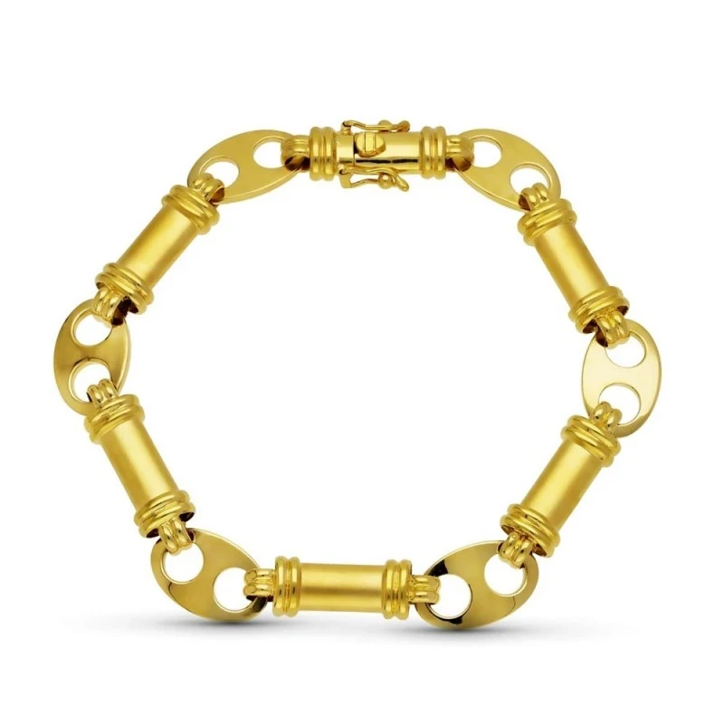 Pulsera Oro 18k motivo calabrote piezas forma tubo eslabones