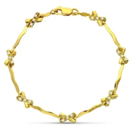 Pulsera Oro 18k motivo lazos circonitas eslabones ondulados