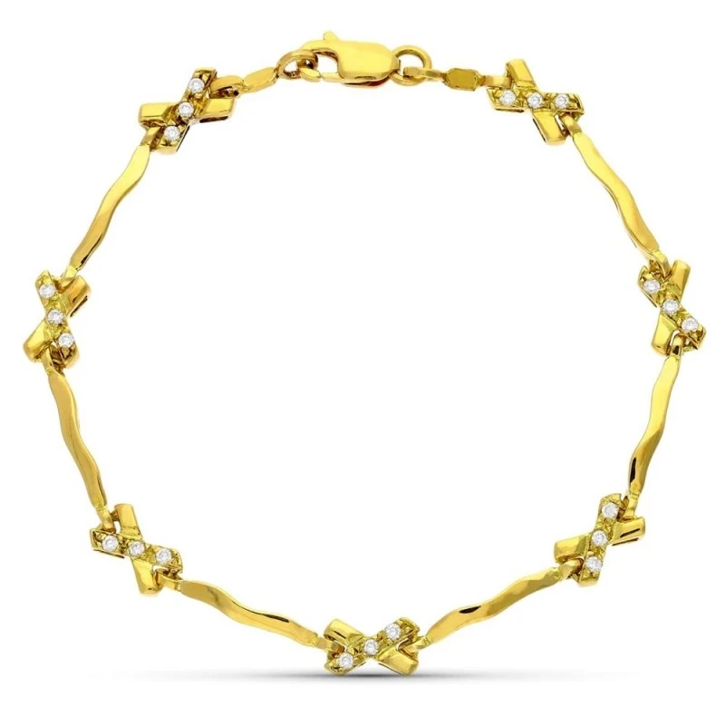Pulsera Oro 18k motivo lazos circonitas eslabones ondulados