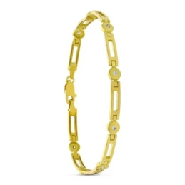Pulsera Oro 18k mate brillo círculos circonita eslabones rectángulos