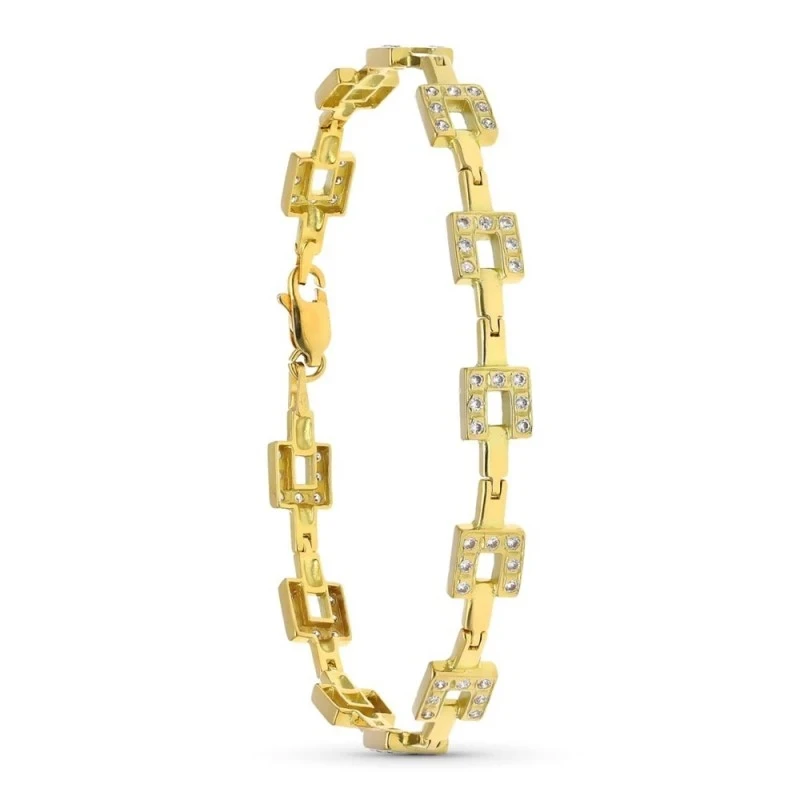 Pulsera Oro 18k motivo cuadrados circonitas
