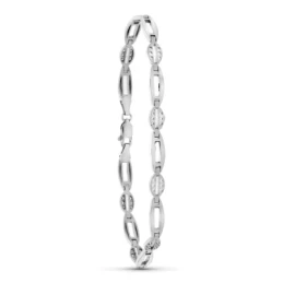 Pulsera Oro 18k blanco mate brillo motivos ovalados circonitas