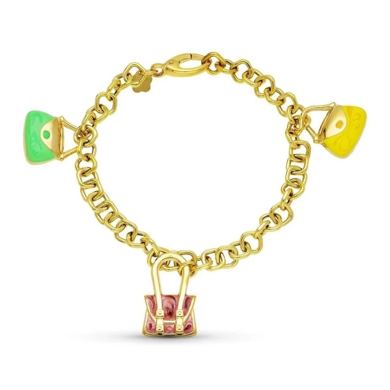 Pulsera Oro 18k fetiches esmaltados bolsos colores