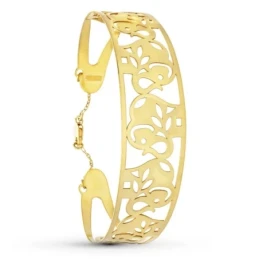 Pulsera Oro 18k rígida motivo elefantes detalles calados brazalete