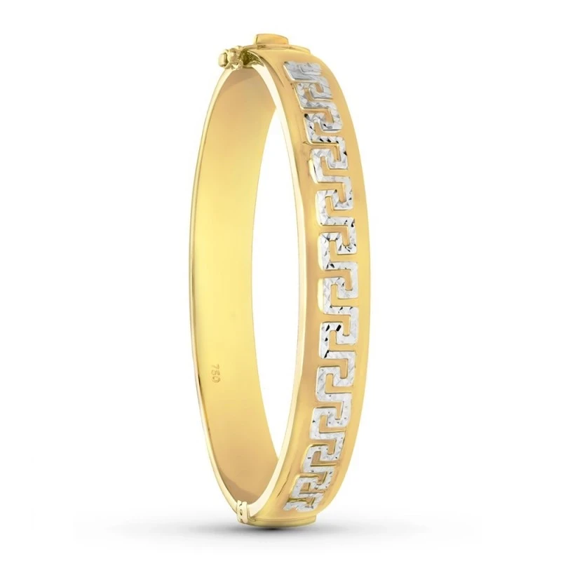 Pulsera Oro 18k rígida bicolor motivo greca brazalete