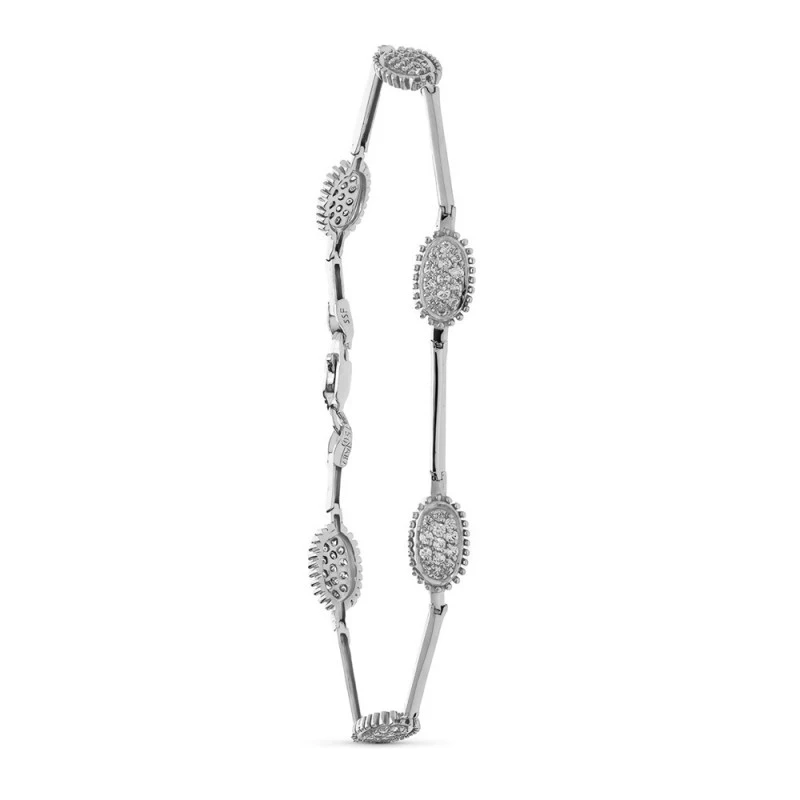 Pulsera Oro 18k blanco 19 cm. motivos ovales circonitas