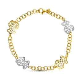 Pulsera Oro 18k bicolor motivo osos detalles calados
