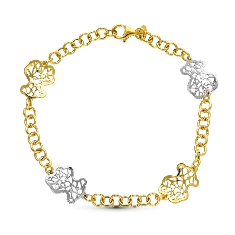 Pulsera Oro 18k bicolor motivo osos detalles calados