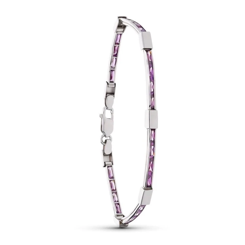 Pulsera Oro 18k blanco 18 cm. amatistas