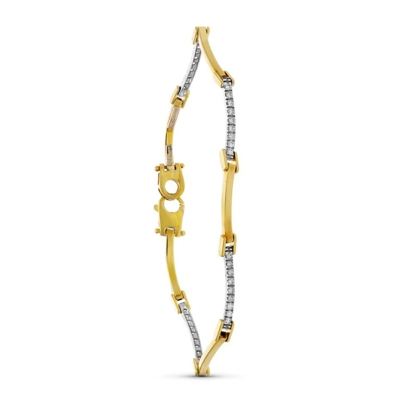 Pulsera Oro 18k bicolor circonitas eslabones barritas