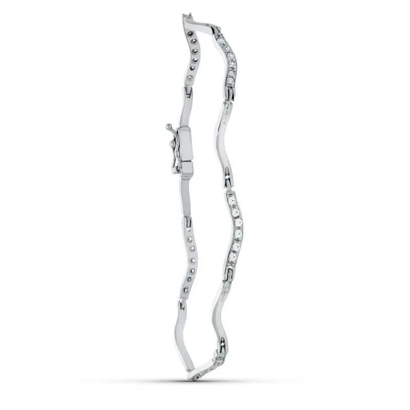 Pulsera Oro 18k blanco circonitas eslabones ondas