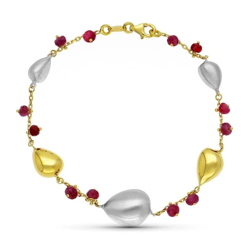 Pulsera Oro 18k bicolor circonitas colores rojo