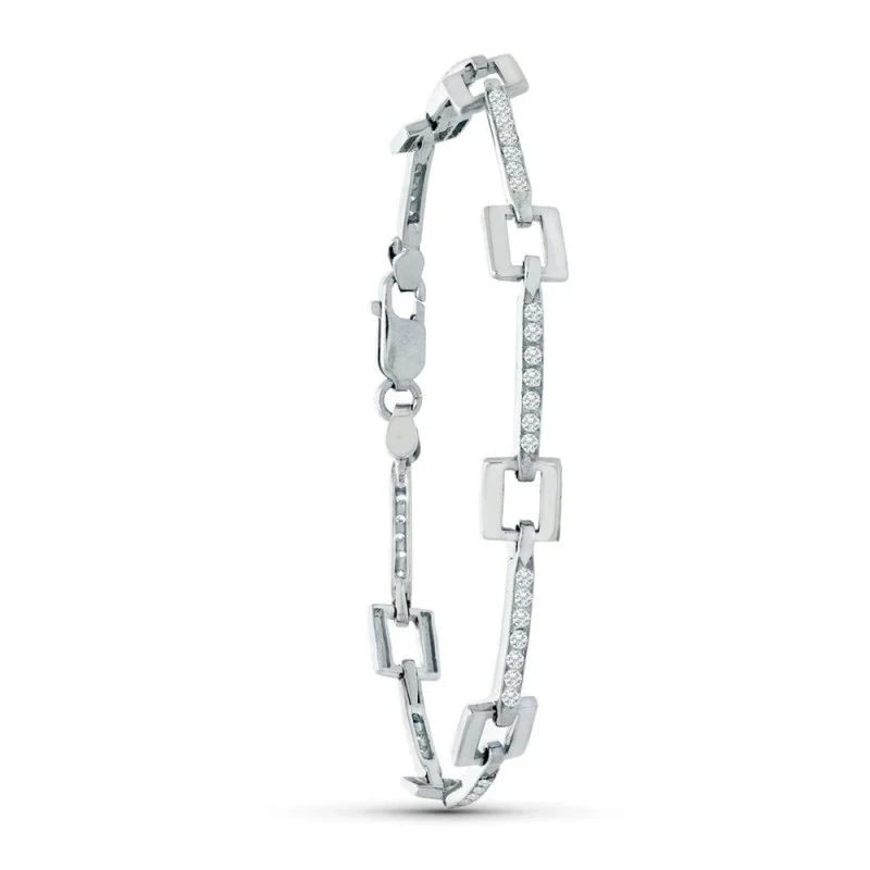 Pulsera Oro 18k blanco circonitas cuadrados barras