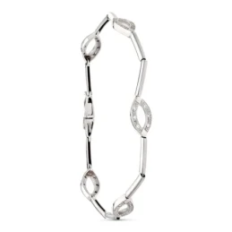 Pulsera Oro 18k blanco 19.5 cm. circonitas óvalos barras
