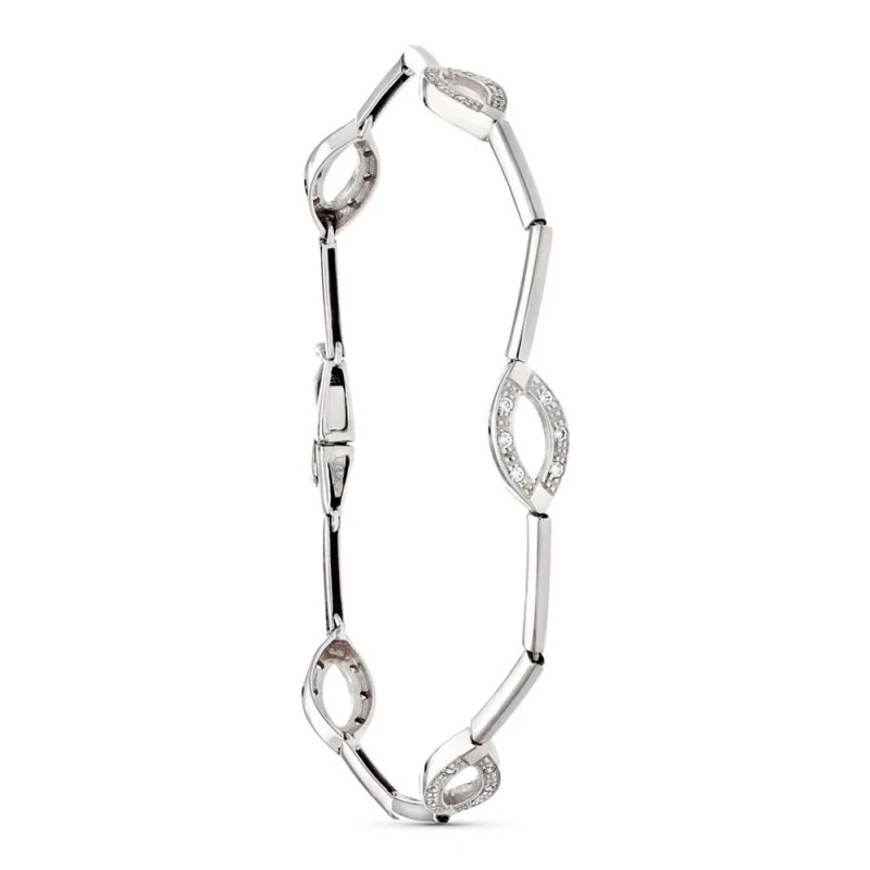 Pulsera Oro 18k blanco 19.5 cm. circonitas óvalos barras
