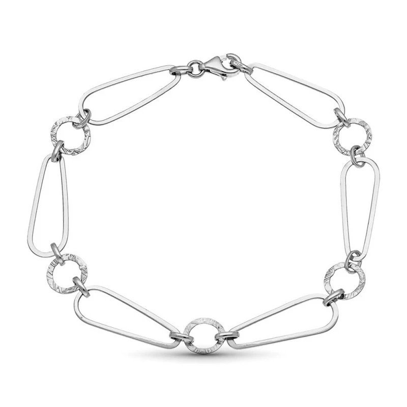 Pulsera Oro 18k blanco círculos aros detalles dibujo eslabones alarga