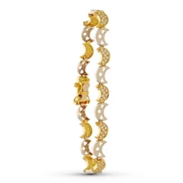 Pulsera Oro 18k bicolor medias lunas circonitas dibujos calados