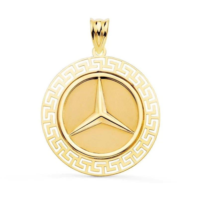 Colgante Oro 18k Estrella Tres Puntas 27 mm. relieve brillo cenefa gr