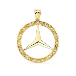 Colgante Oro 18k Estrella Tres Puntas 35 mm. brillo aro cerco circoni