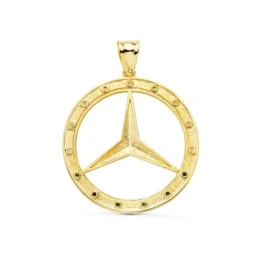 Colgante Oro 18k Estrella Tres Puntas 35 mm. brillo aro cerco circoni