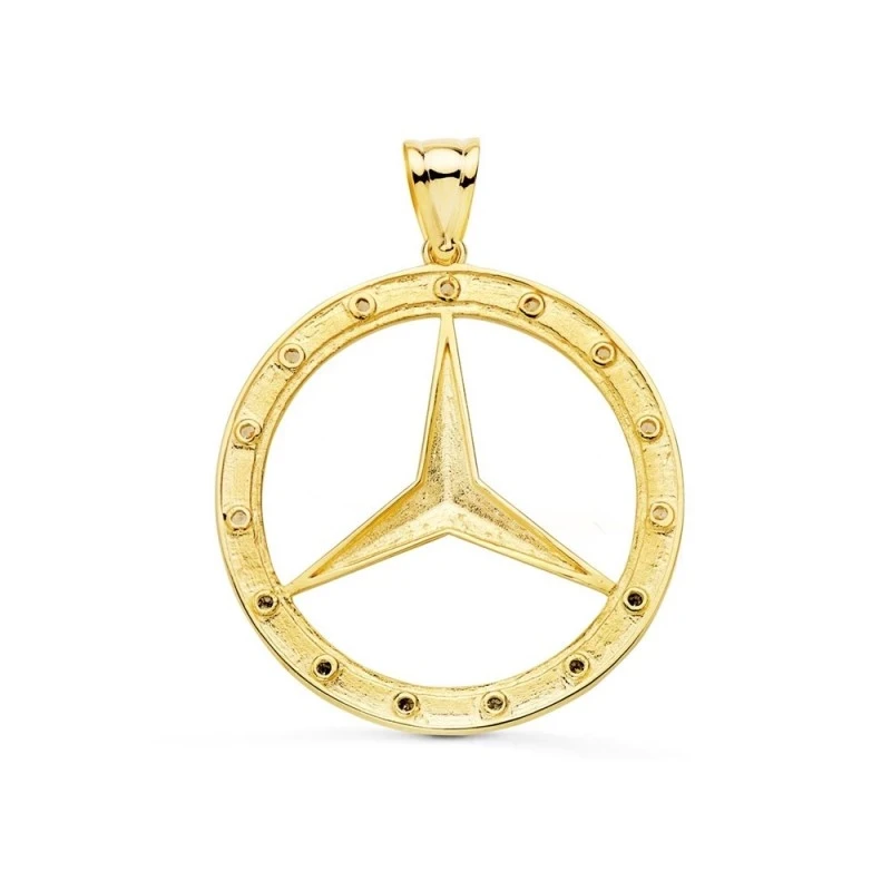 Colgante Oro 18k Estrella Tres Puntas 35 mm. brillo aro cerco circoni