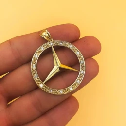 Colgante Oro 18k Estrella Tres Puntas 35 mm. brillo aro cerco circoni