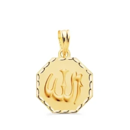 Colgante Oro 18k ALLAH ES GRANDE medalla 21 mm. relieve octógono mati