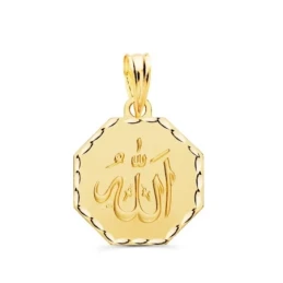 Colgante Oro 18k ALLAH ES GRANDE medalla 15 mm. relieve octógono mati