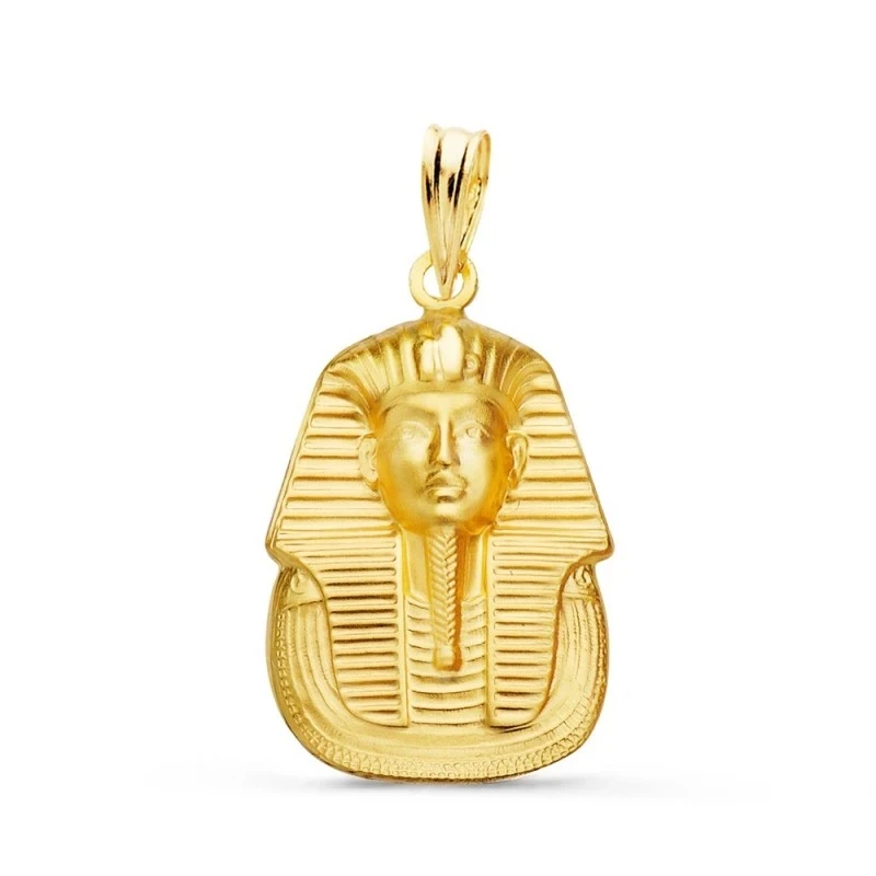 Faraón Egipcio Tutankamón Colgante Oro 18k relieve matizado 20 mm.