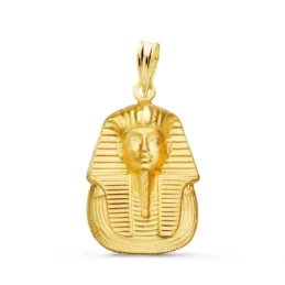 Faraón Egipcio Tutankamón Colgante Oro 18k relieve matizado 20 mm.
