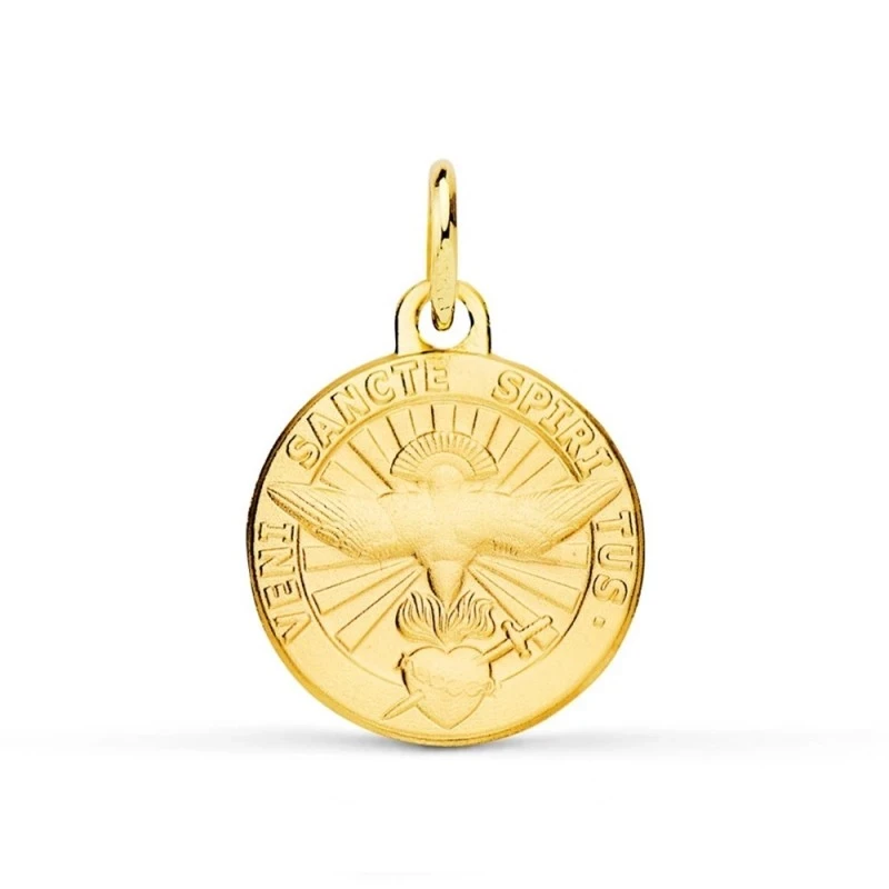 Colgante Oro 9k medalla 14 mm. Espíritu Santo Paloma inscripción latí