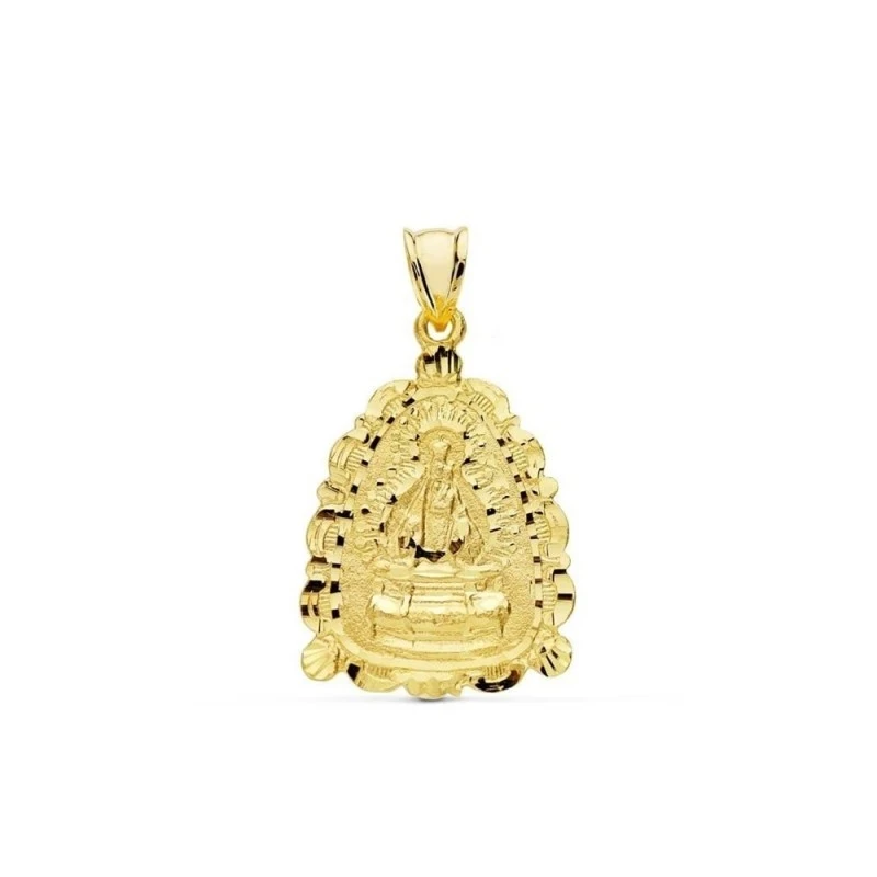 Virgen de la Cabeza Colgante Oro 18k medalla 28 mm. trasera santuario