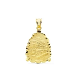 Virgen de la Cabeza Colgante Oro 18k medalla 28 mm. trasera santuario