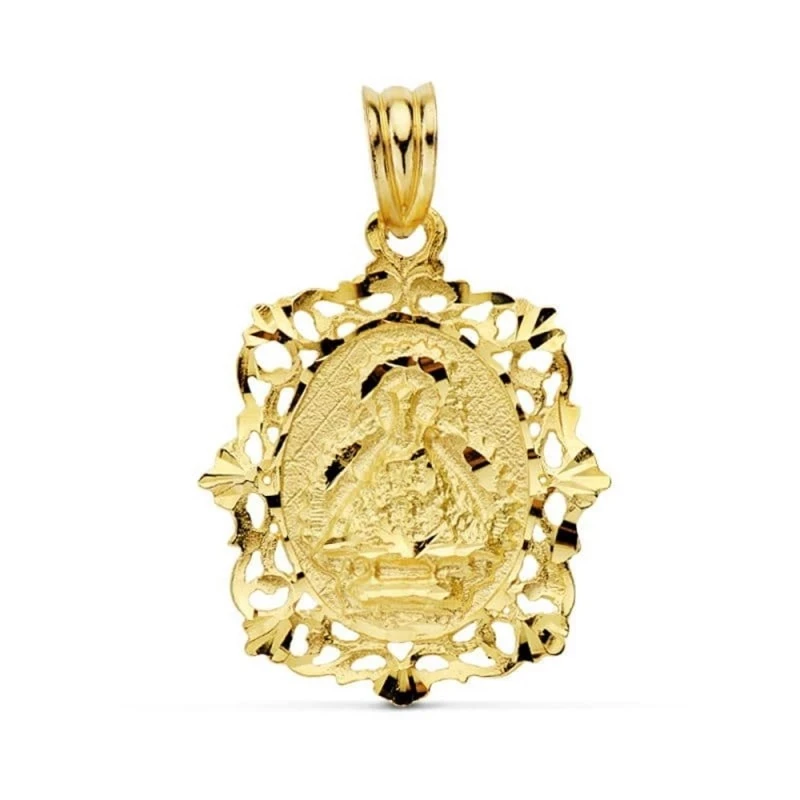 Virgen de la Cabeza Colgante Oro 18k medalla 26 mm. imagen tallada ce