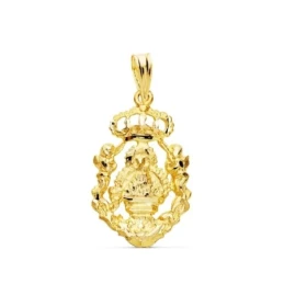 Virgen de la Cabeza Colgante Oro 18k medalla 21 mm. escudo calado áng