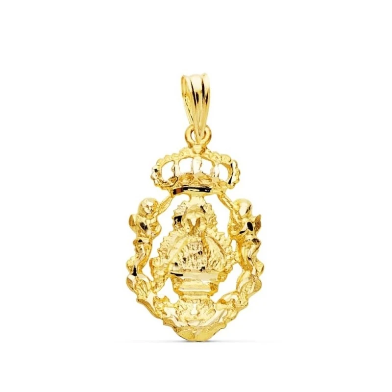 Virgen de la Cabeza Colgante Oro 18k medalla 21 mm. escudo calado áng