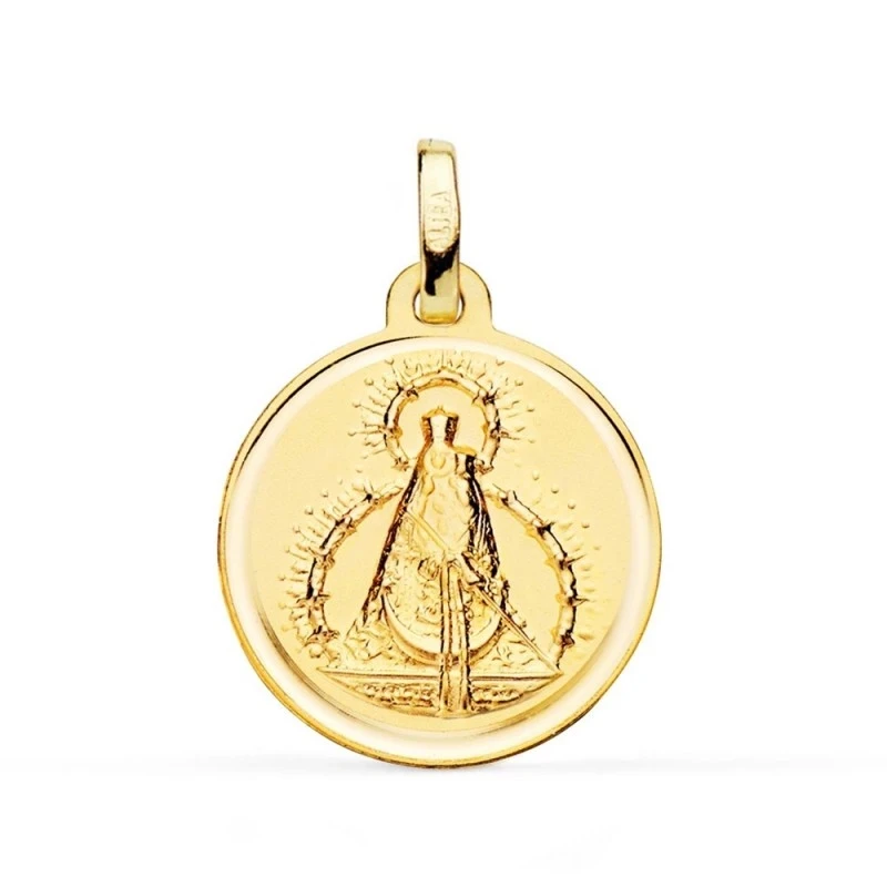 Virgen de la Cabeza Colgante Oro 18k medalla 18 mm. relieve borde bis