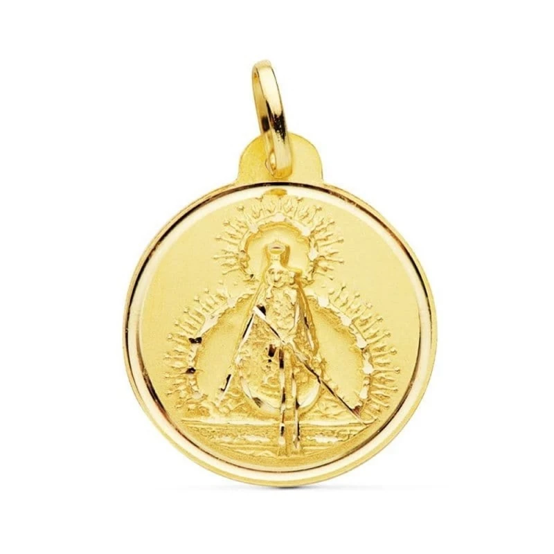 Virgen de la Cabeza Colgante Oro 18k medalla 22 mm. relieve borde bis