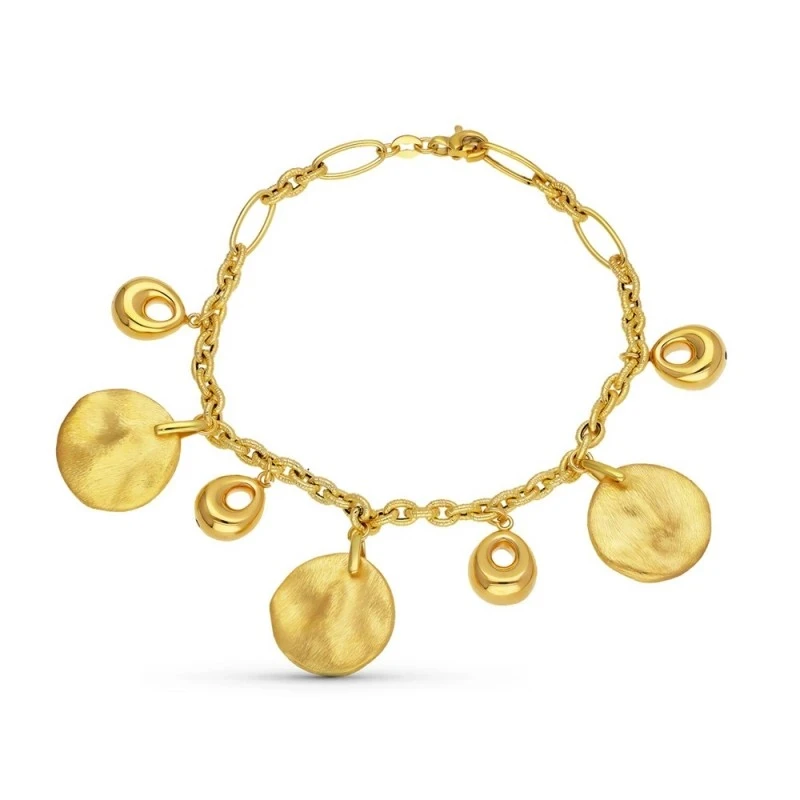Pulsera Oro 18k colgantes discos mate motivos brillo