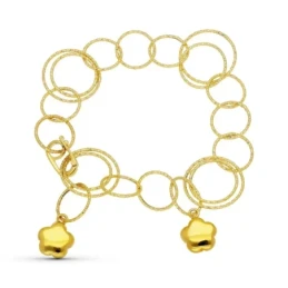 Pulsera Oro 18k motivo flores eslabones aro tallados
