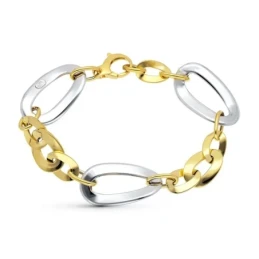 Pulsera Oro 18k bicolor eslabones lisos ovalados
