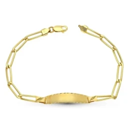 Esclava Oro 18k Pulsera hueca 18.5 cm. placa borde tallado eslabones