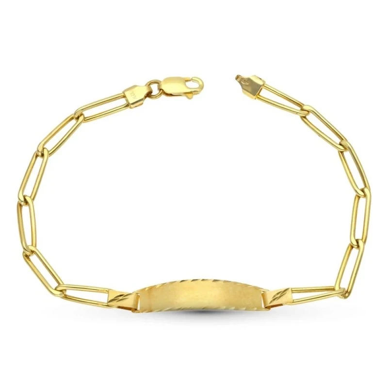 Esclava Oro 18k Pulsera hueca 18.5 cm. placa borde tallado eslabones