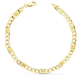 Pulsera Oro 18k cadena fígaro 19 cm. eslabones huecos 3x1