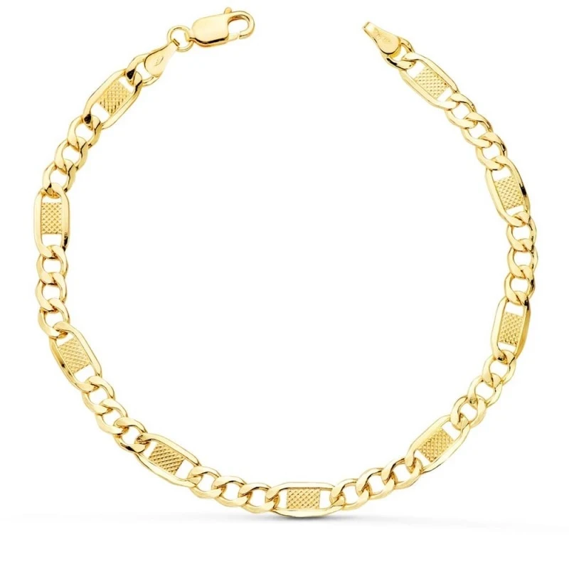 Pulsera Oro 18k cadena fígaro 19 cm. eslabones huecos 3x1