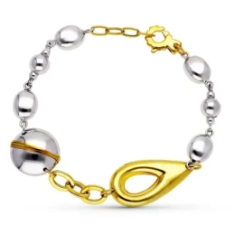 Pulsera Oro 18k bicolor bolas motivo ovalado gota