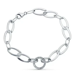 Pulsera Oro 18k blanco 19 cm. motivo círculo circonitas